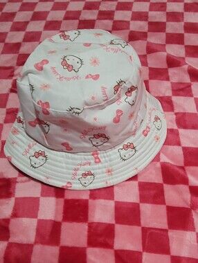 Hello Kitty White and Pink Patterned Reversible Bucket Hat